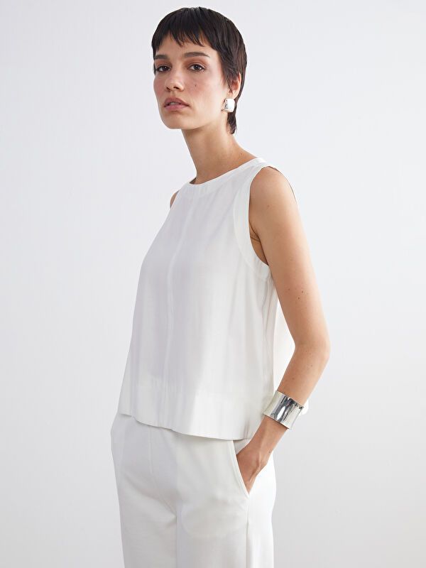 Moudda LC Waikiki - Blouse tissée sans manches Femme Ecru - Tunisie 3