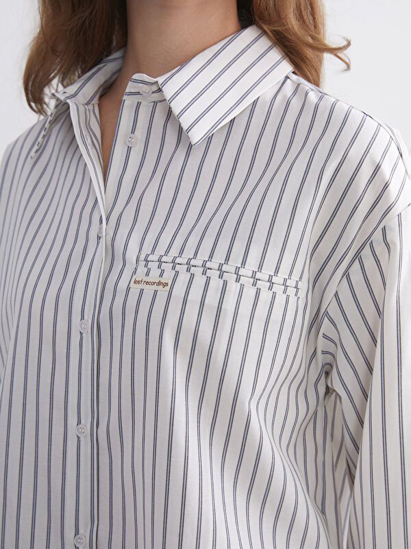 Moudda LC Waikiki - Tunique tissée manches longues Femme Rayures bleues - Tunisie 3