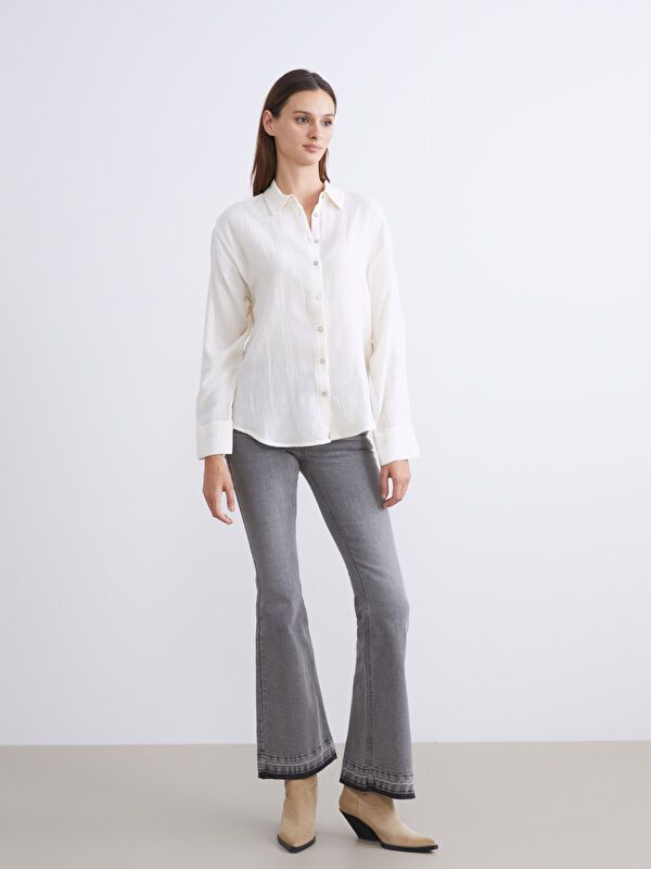 Moudda LC Waikiki - Chemise tissée manches longues Femme Beige - Tunisie 2