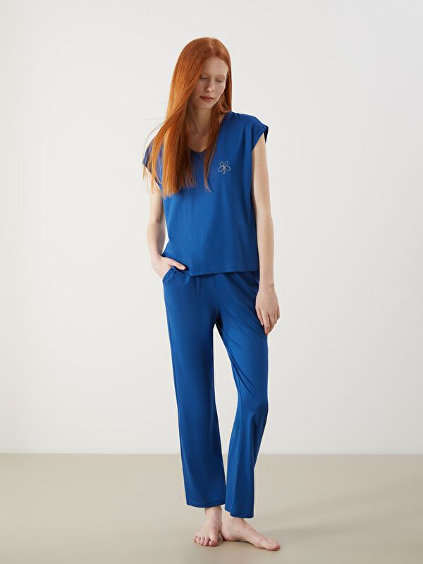 Moudda LC Waikiki - Pyjama jersey manches courtes Femme Bleu foncé - Tunisie 1