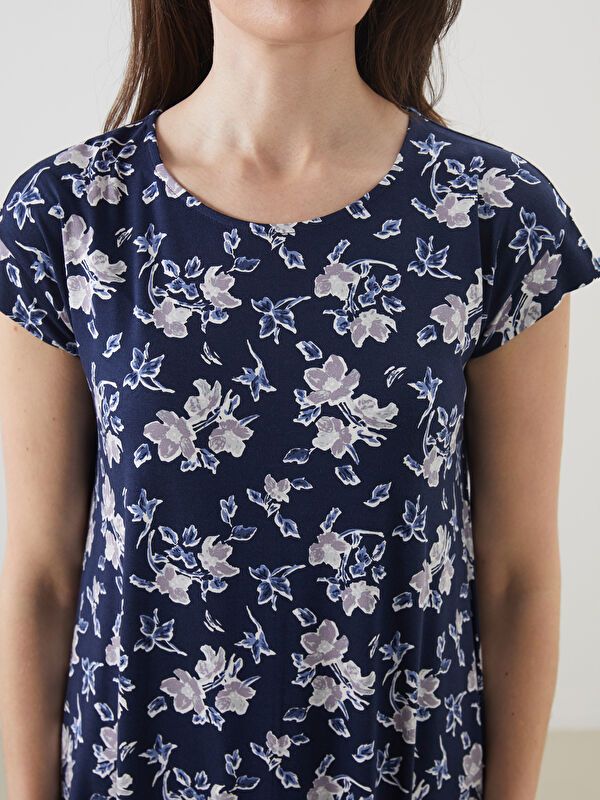 Moudda LC Waikiki - Robe en jersey manches courtes Femme Bleu marine brillante imprimé - Tunisie 3