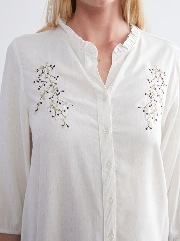 Moudda LC Waikiki - Chemise tissée manches longues Femme Beige - Tunisie 3