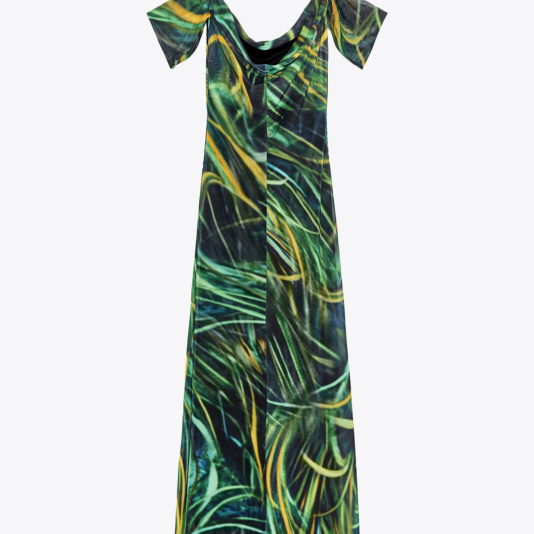 Moudda ZARA - Robe Maxi - Épaule Drapée & Tulle Imprimé - Tunisie 2