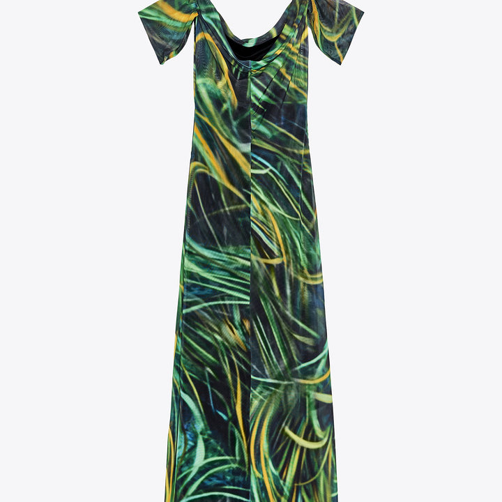 Moudda ZARA - Robe Maxi - Épaule Drapée & Tulle Imprimé - Tunisie 2