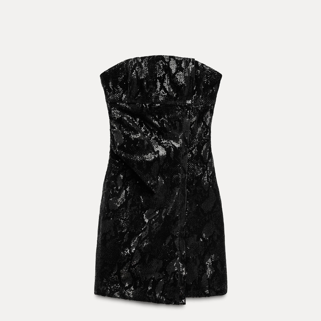 Moudda ZARA - Robe courte col bateau, paillettes, imprimé tacheté - Tunisie 2