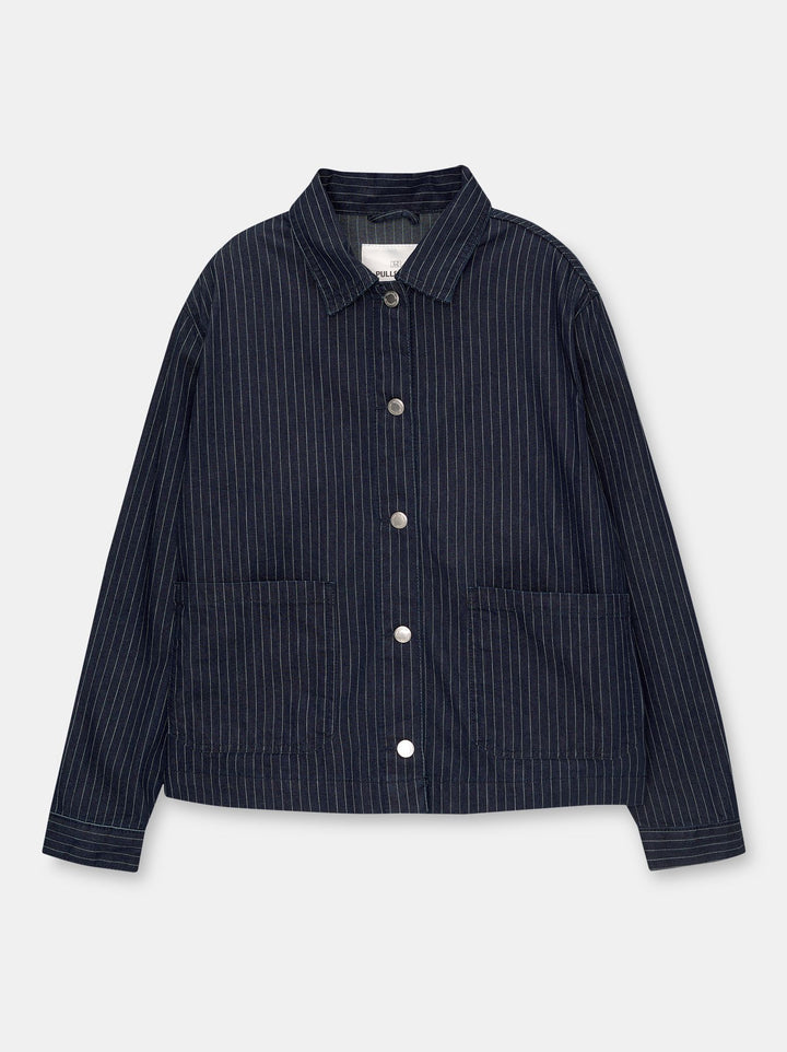 Moudda PULL & BEAR - Veste Denim Worker Courte Basique Capsule Rayures - Tunisie 3