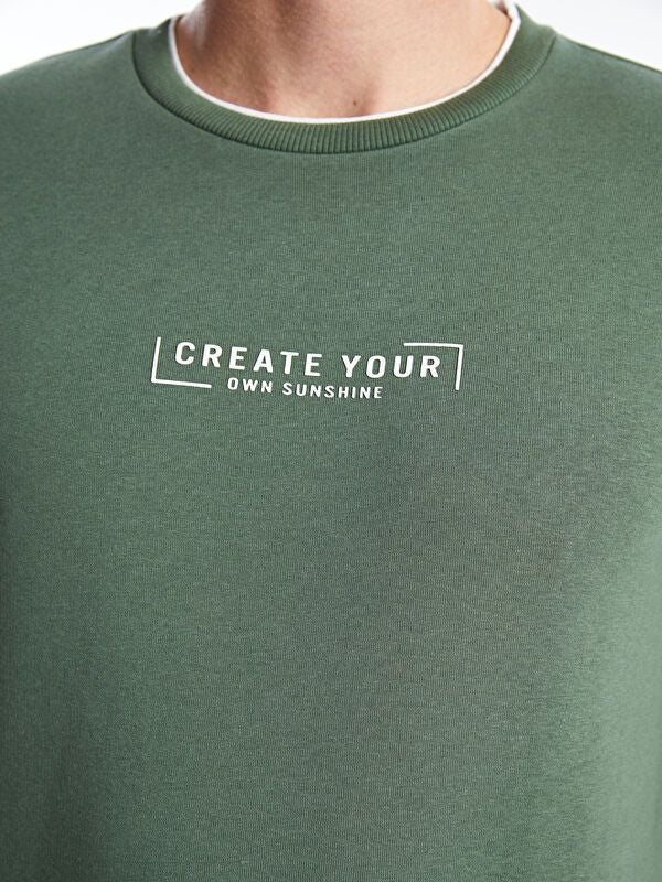 Moudda LC Waikiki - Sweatshirt jersey imprimé basique Homme Vert - Tunisie 3