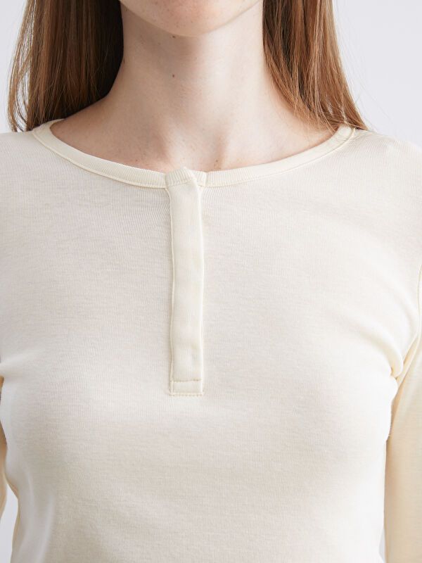 Moudda LC Waikiki - Body en jersey manches longues Femme Beige clair - Tunisie 3