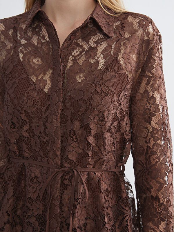 Moudda LC Waikiki - Chemise tissée manches longues Femme Brun - Tunisie 3