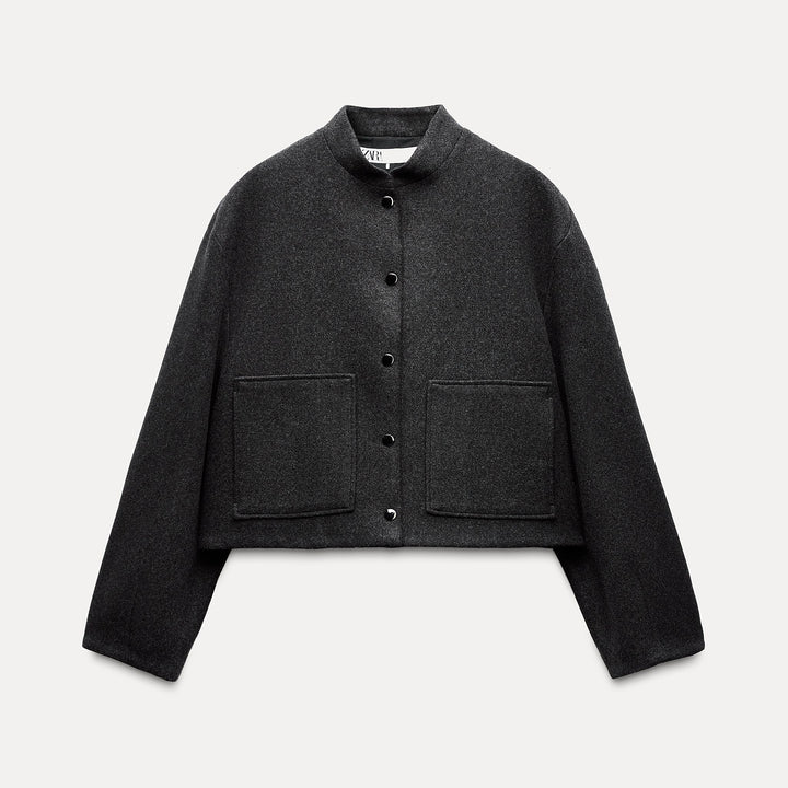Moudda ZARA - Gris – veste bomber lainage courte poches plaquées - Tunisie 1