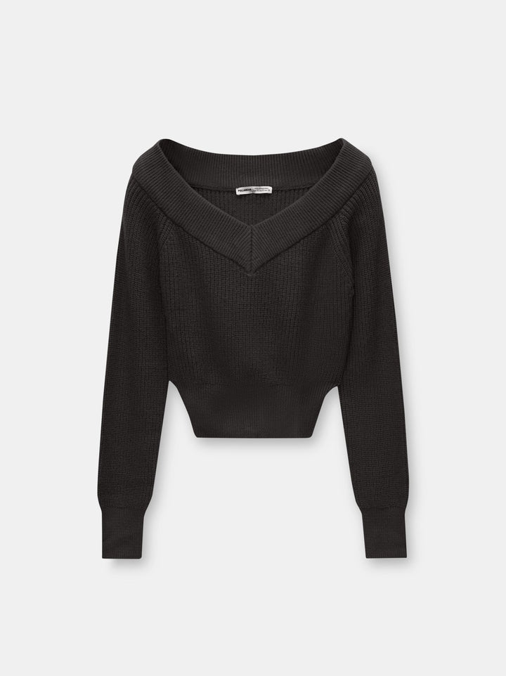 Moudda PULL & BEAR - Pull Crop Perlé Bardot Col V Double Way - Tunisie 1