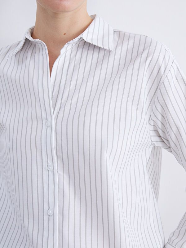 Moudda LC Waikiki - Chemise tissée manches longues Femme Rayures vertes olive - Tunisie 3