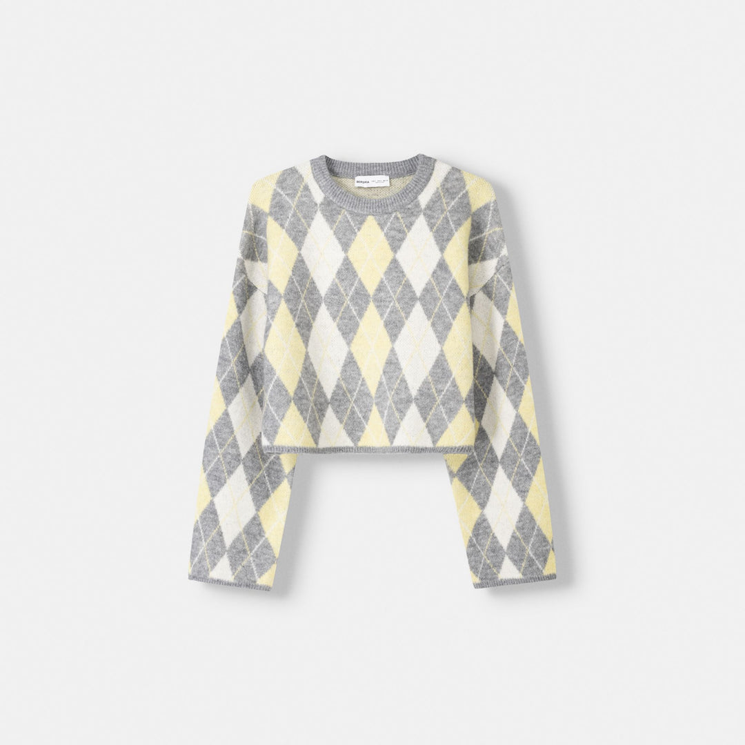 Moudda BERSHKA - Pull Col Rond Jacquard à Losanges - Tunisie 1