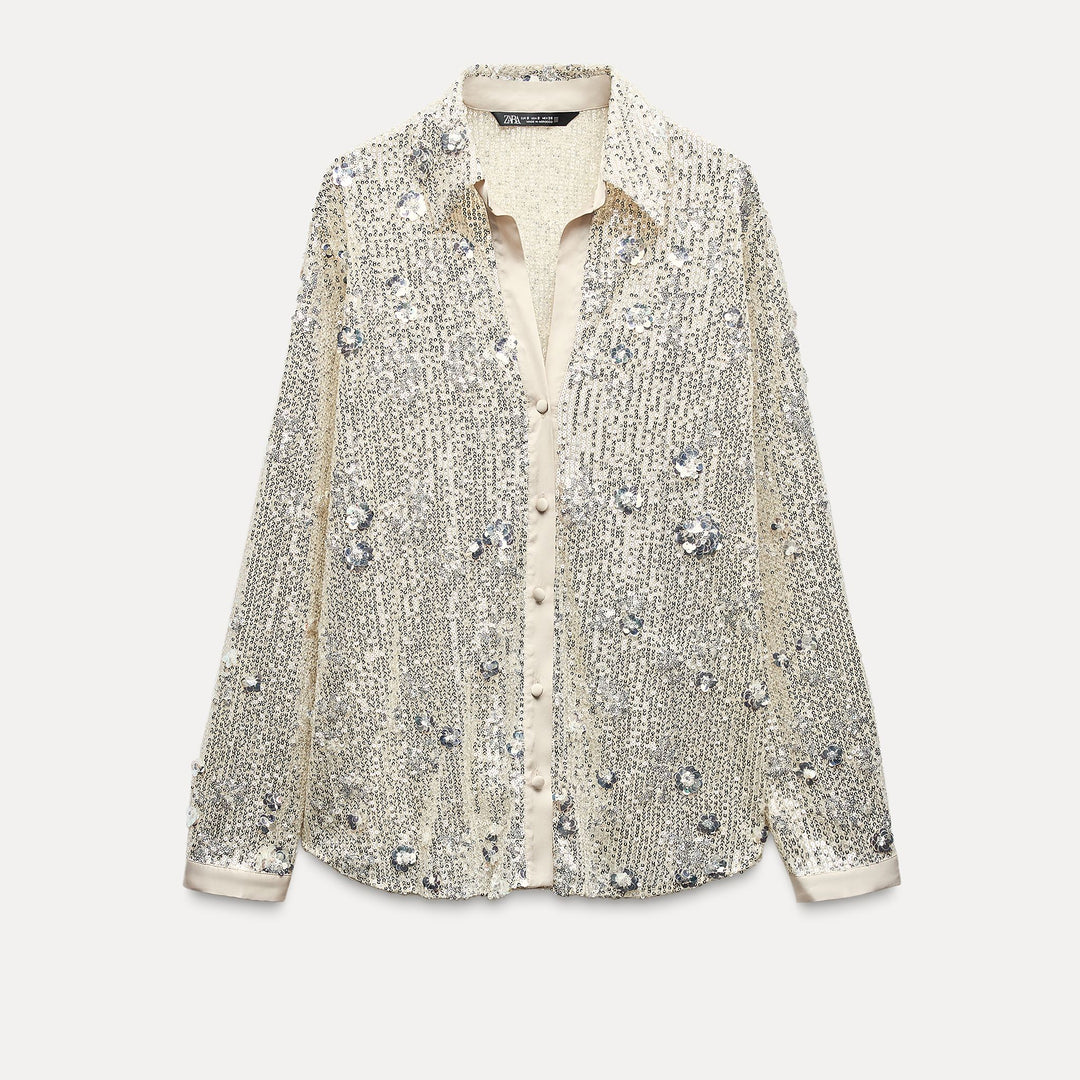 Moudda ZARA - Chemise pailletée manches longues combinée satin aux épaules - Tunisie 2