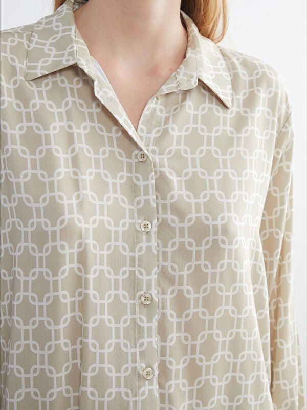 Moudda LC Waikiki - Chemise tissée imprimée manches longues Femme Imprimé beige - Tunisie 3