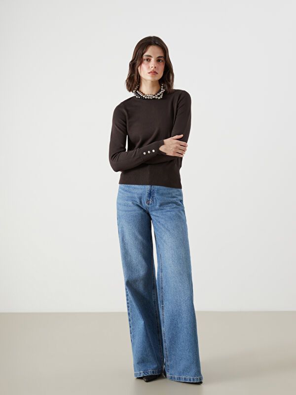 Moudda LC Waikiki - Pull tricot fin Femme Brun foncé - Tunisie 2