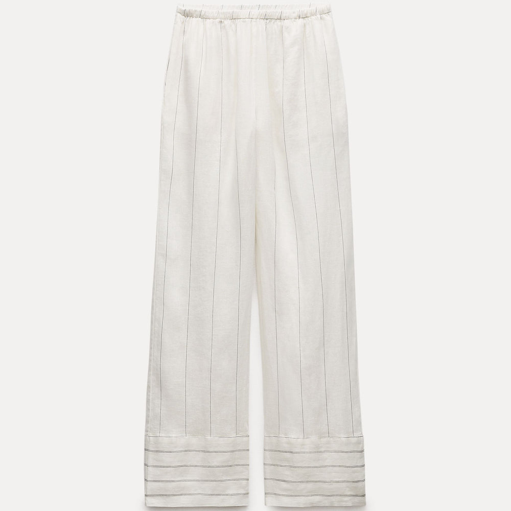 Moudda ZARA - Pantalon en Lin Délavé à Larges Rayures - Tunisie 2