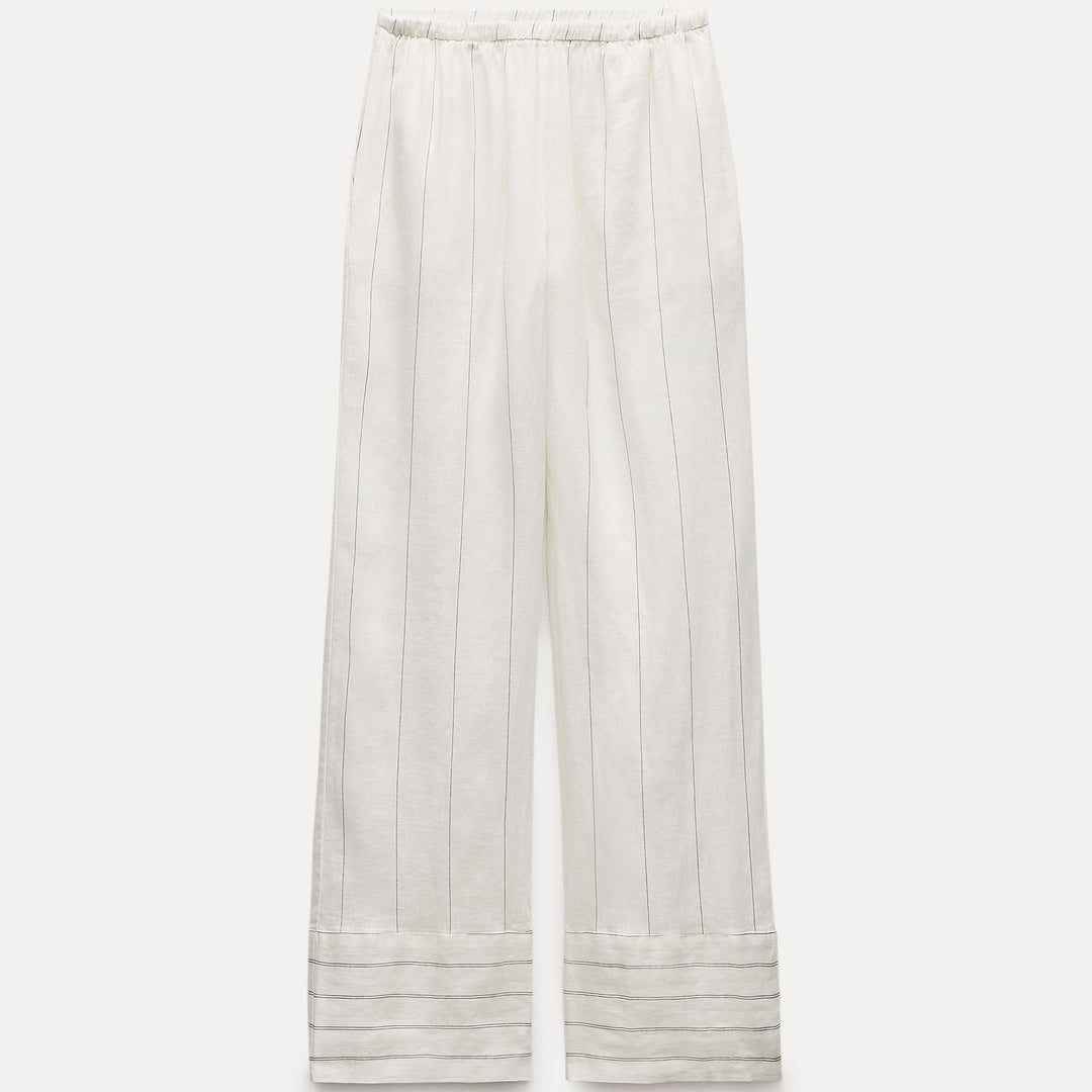 Moudda ZARA - Pantalon en Lin Délavé à Larges Rayures - Tunisie 2