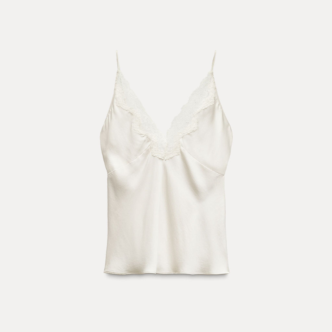 Moudda ZARA - Top bretelle satin col en V avec dentelle - Tunisie 1