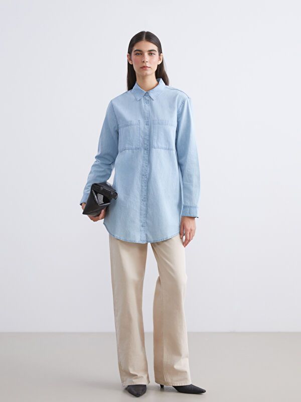 Moudda LC Waikiki - Tunique tissée manches longues denim Femme Canne indigo clair - Tunisie 2