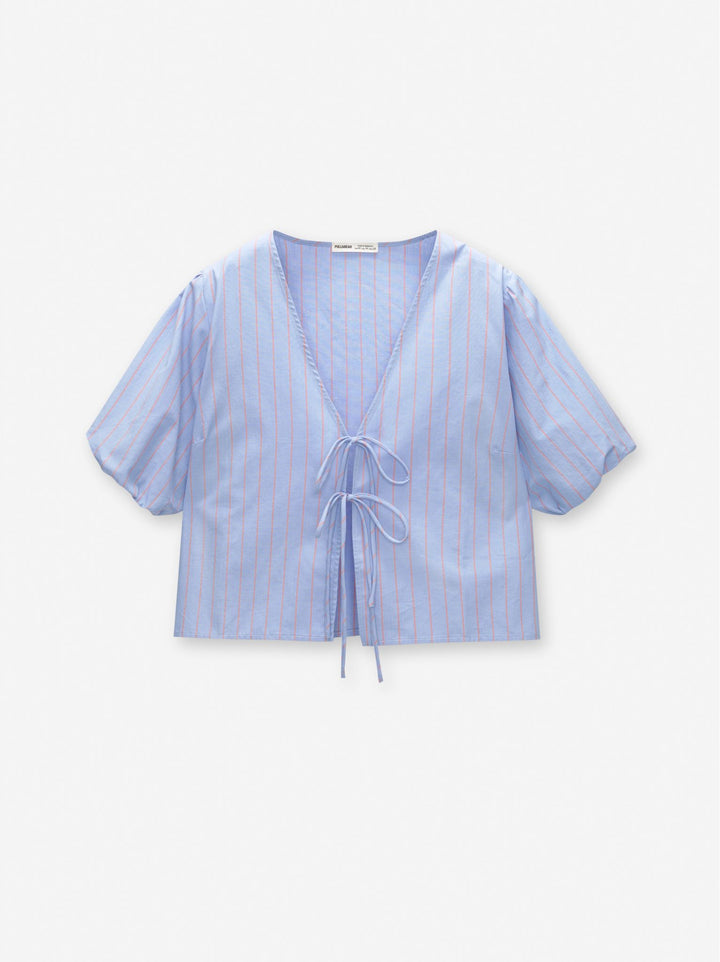 Moudda PULL & BEAR - Blouse à Nœud Manches Bouffantes Rayures - Tunisie 3