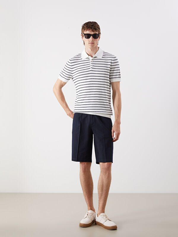 Moudda LC Waikiki - Pull tricot manches courtes Homme Ecru rayé - Tunisie 2