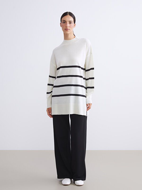 Moudda LC Waikiki - Tunique en tricot Femme Ecru rayé - Tunisie 2