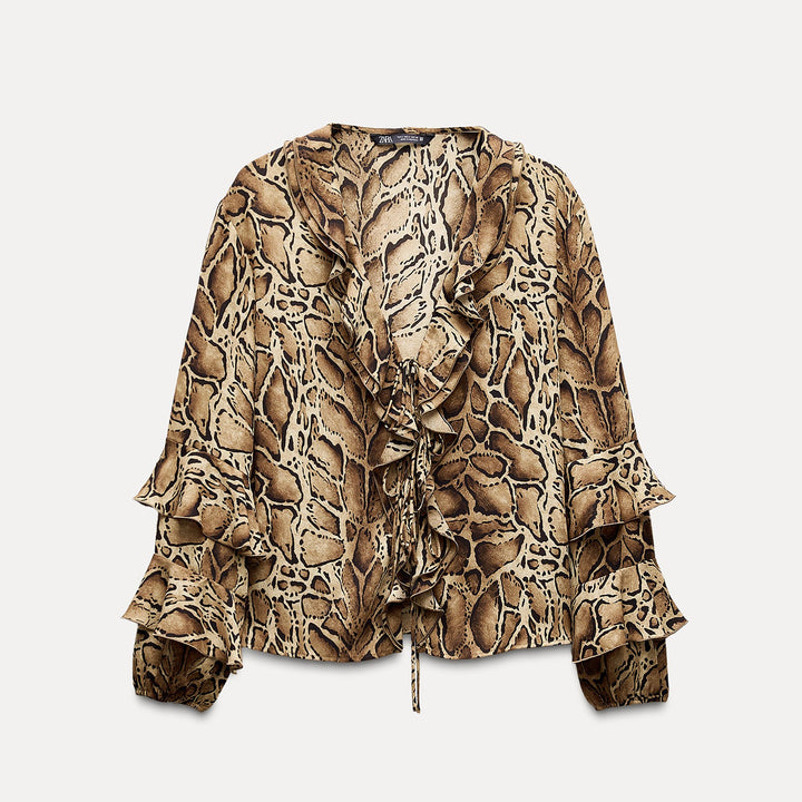 Moudda ZARA - Chemise imprimée animalier volants nœuds encolure - Tunisie 2