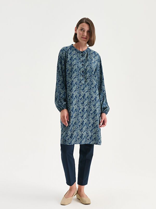 Moudda LC Waikiki - Tunique tissée imprimée manches longues Femme Pri indigo clair - Tunisie 2