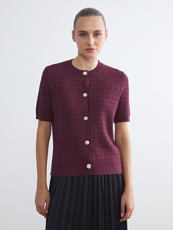 Moudda LC Waikiki - Cardigan fin en tricot Femme Bordeaux - Tunisie 1