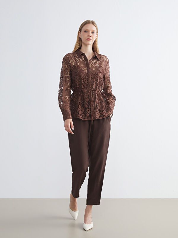 Moudda LC Waikiki - Chemise tissée manches longues Femme Brun - Tunisie 2