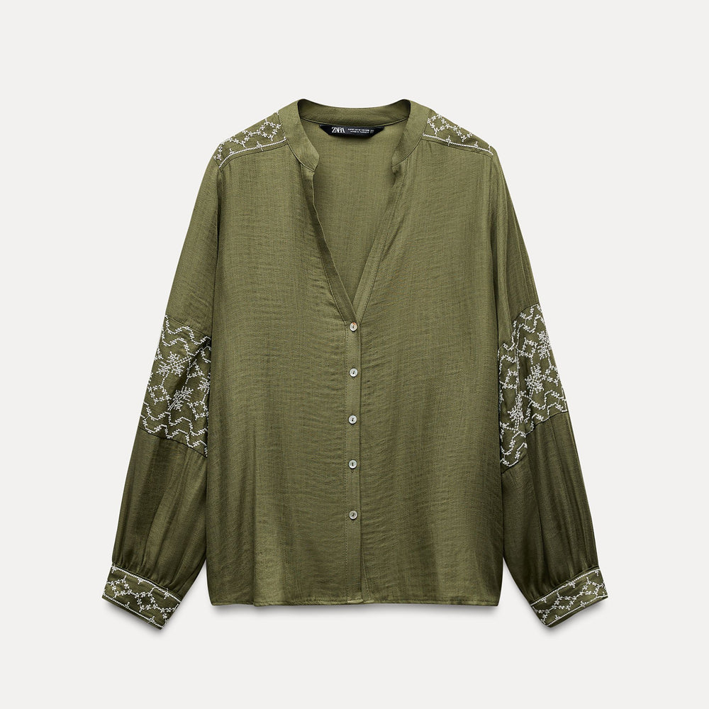 Moudda ZARA - Blouse manches longues col en V broderies contrastées - Tunisie 2