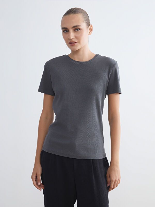 Moudda LC Waikiki - Body jersey manches courtes Femme Gris foncé - Tunisie 1