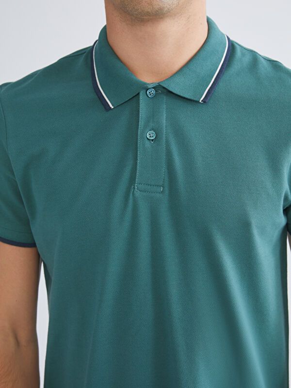 Moudda LC Waikiki - T-shirt col polo basique manches courtes en jersey couleur Vert moyen pour hommes - Tunisie 3