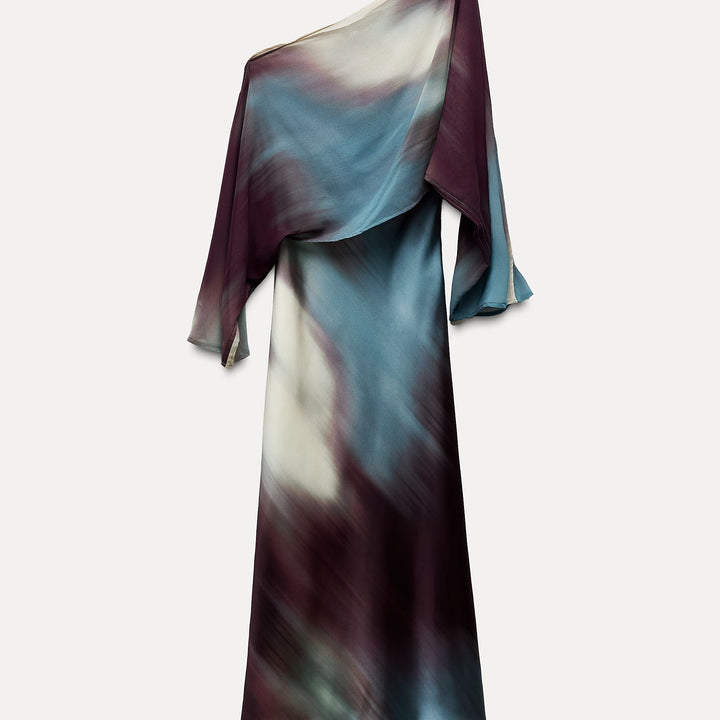 Moudda ZARA - Robe mi-longue satinée imprimée dégradée avec cape - Tunisie 1