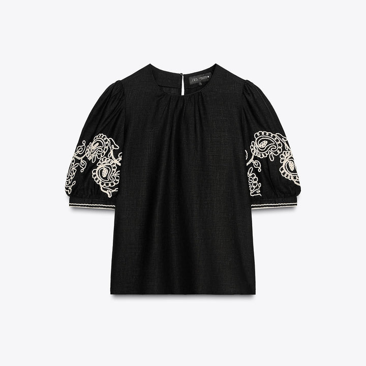 Moudda ZARA - Top - Broderie & Manches Bouffantes - Tunisie 1