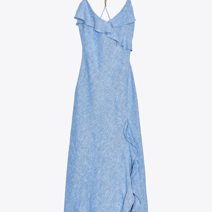 Moudda ZARA - Robe Midi Lingerie - Lin Indigo & Volants - Tunisie 1