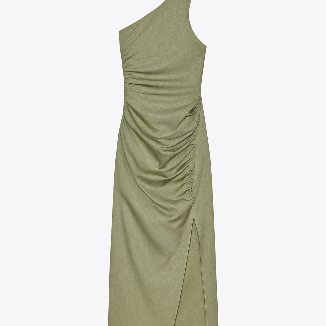 Moudda ZARA - Robe Midi Lin Stretch - Drapé Asymétrique - Tunisie 1