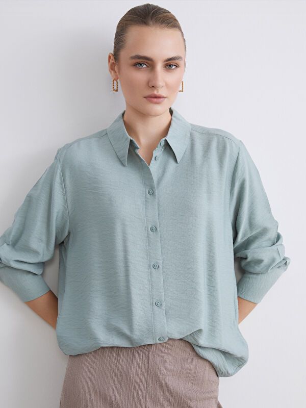 Moudda LC Waikiki - Chemise tissée manches longues Femme Kaki - Tunisie 1