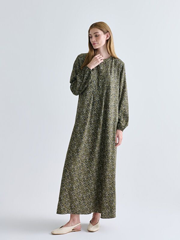 Moudda LC Waikiki - Robe tissée manches longues Femme Imprimé kaki foncé - Tunisie 2