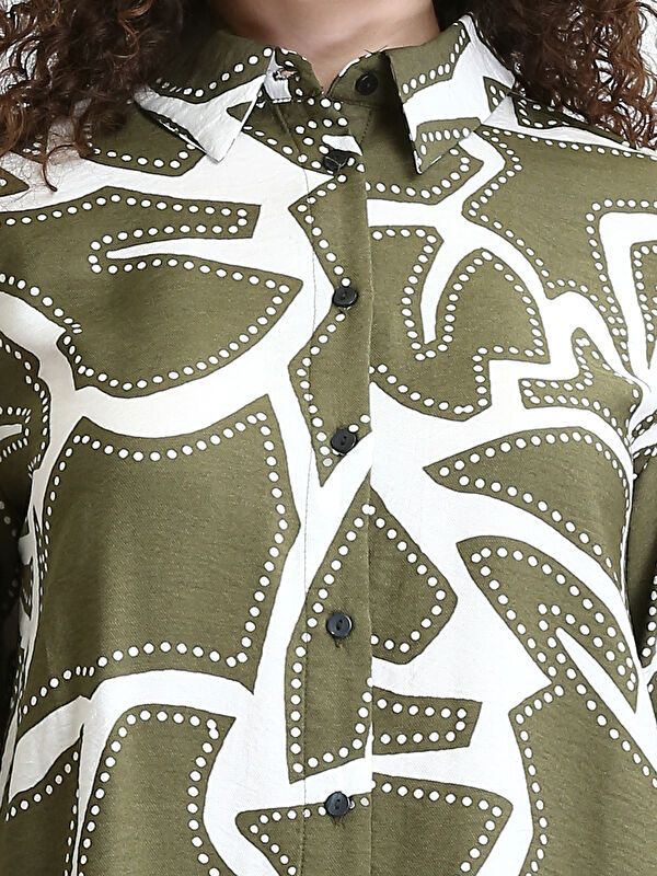 Moudda LC Waikiki - Tunique tissée imprimée manches longues Femme Kaki imprimé - Tunisie 3