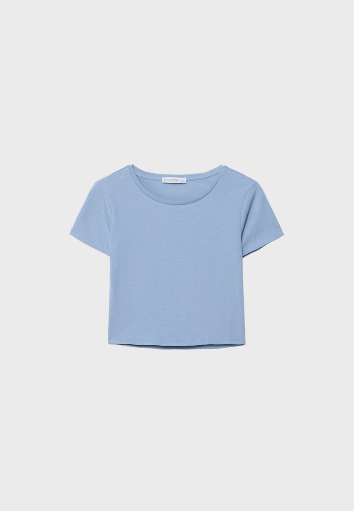 Moudda STRADIVARIUS - T-Shirt Crop Basique Manche Courte Coton Élasthanne Grandes Surfaces - Tunisie 2