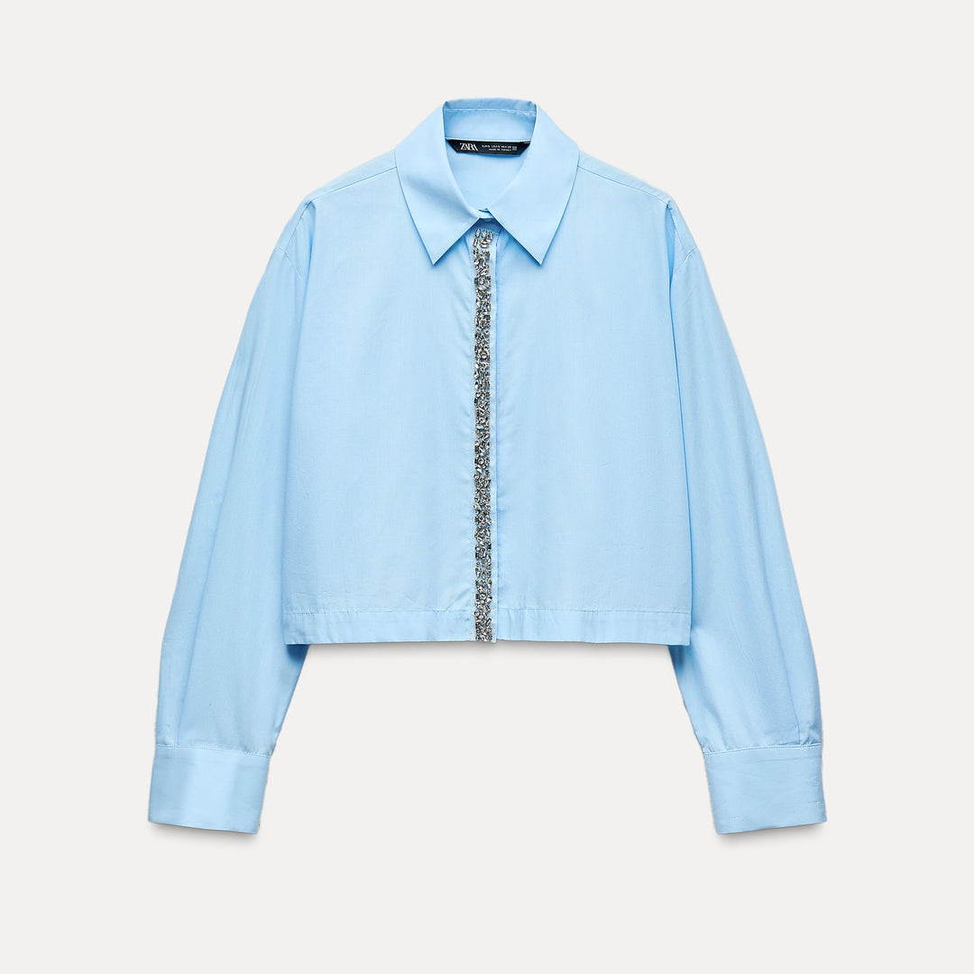Moudda ZARA - Chemise courte en popeline, détail bijou - Tunisie 1