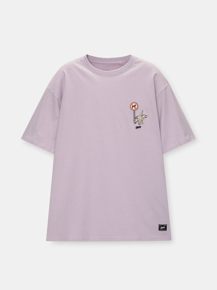 Moudda PULL & BEAR - T-Shirt Demi-Manches Violet Brodé Dog and Sign - Tunisie 1