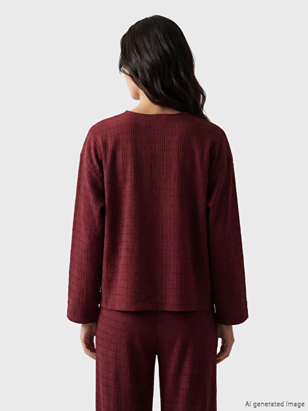 Moudda LC Waikiki - Kimono en tissu pour Femme couleur Bordeaux - Tunisie 4