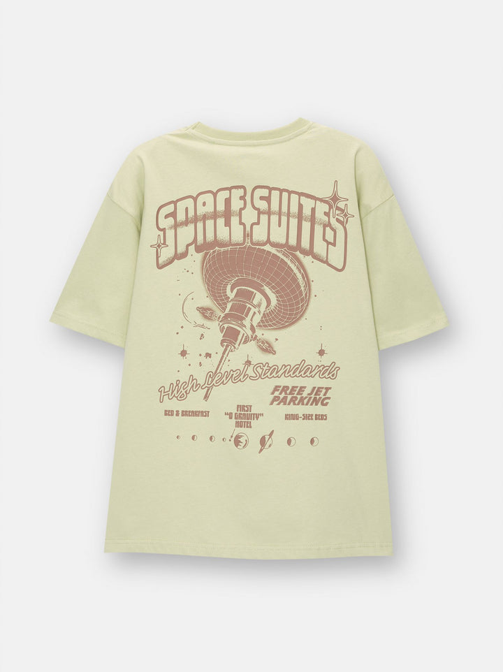 Moudda PULL & BEAR - T-Shirt Demi-Manches Vert Space Suites Cracked Print - Tunisie 5
