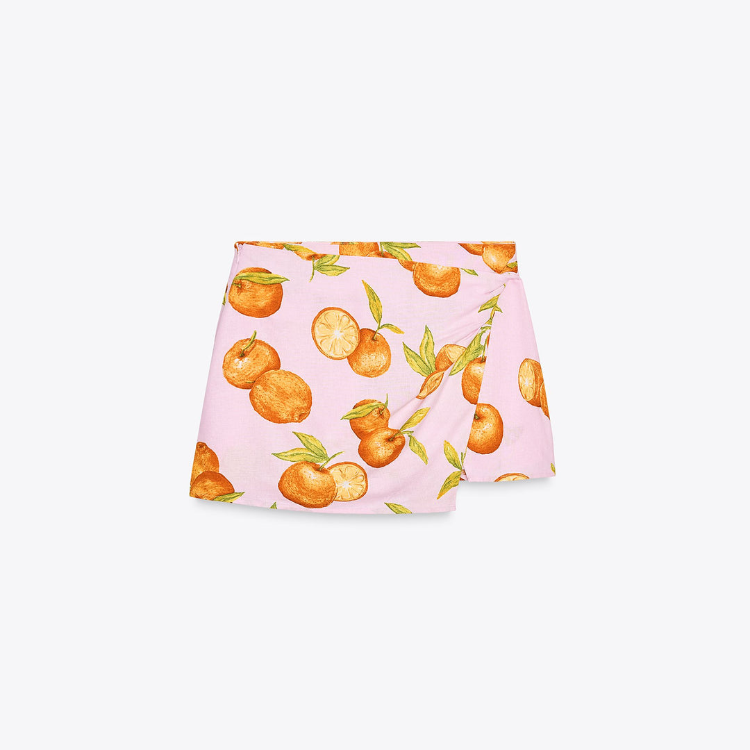 Moudda ZARA - Ensemble Jupe-Short - Imprimé Oranges & Nœud Lin/Viscose - Tunisie 1