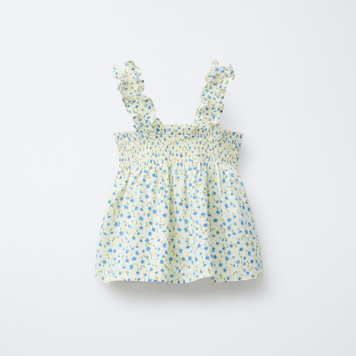 Moudda ZARA - Top Enfant Plumetis - Fleurs Bleues - Tunisie 1