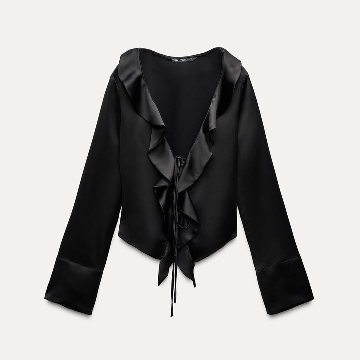 Moudda ZARA - Chemise satinée manches longues détail volants coordonnée - Tunisie 1