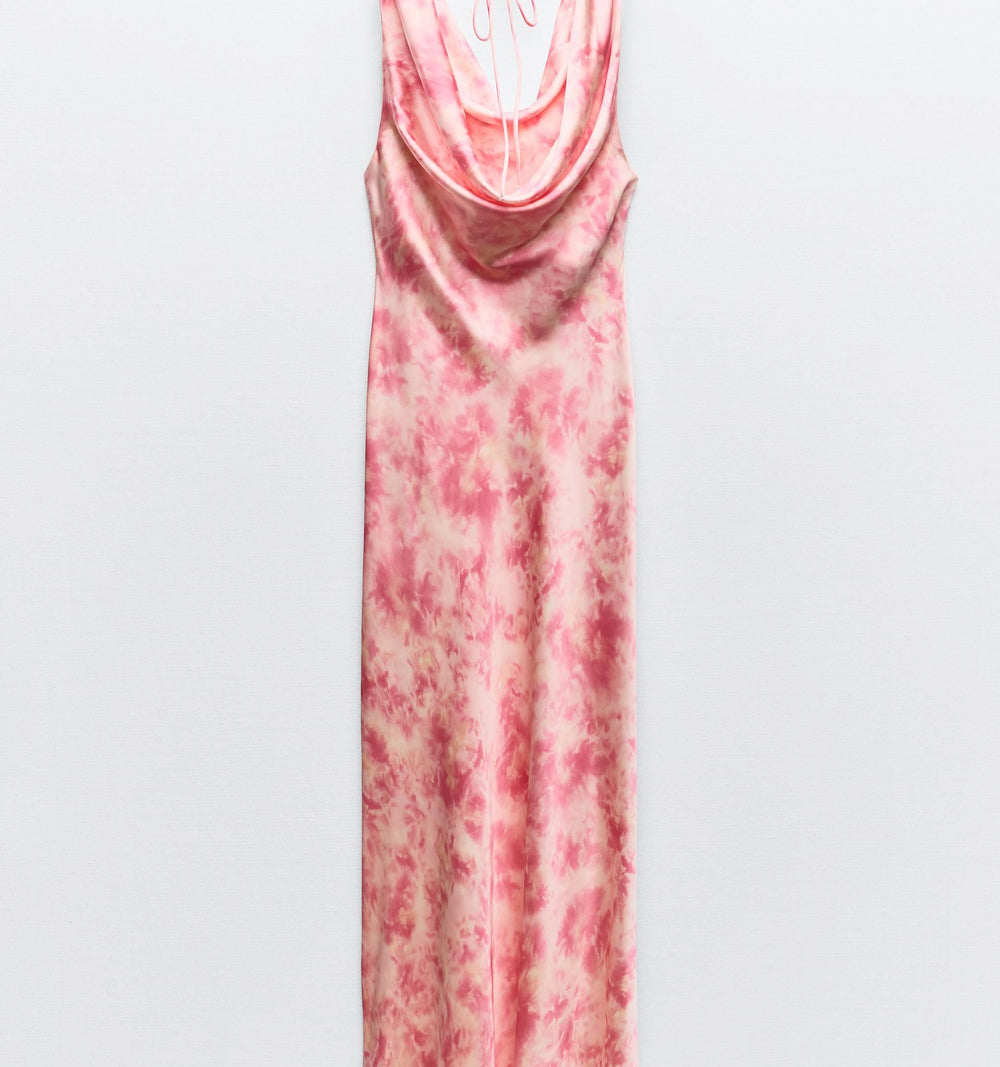 Moudda ZARA - Robe en satin imprimée tie & dye, décolleté plongeant - Tunisie 2